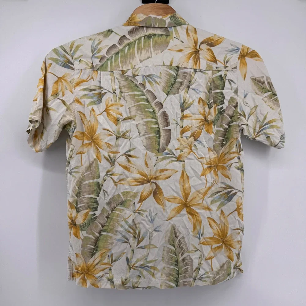 Tommy Bahama Button Up Shirt Mens Small Beige Silk Tropical Floral Palm Leaf - Picture 3 of 7